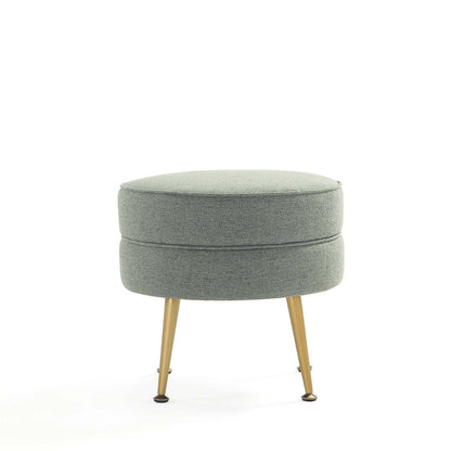 Bailey Upholstered Accent Ottoman round sage-green fabric with gold-tone legs HouseOfZazla on Tampa Home & Garden Store