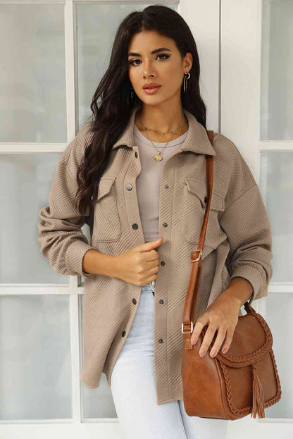 Cloudy blue snap-front collared jacket with pockets, lightweight and versatile by Stevvex on Tampa Home & Garden Store