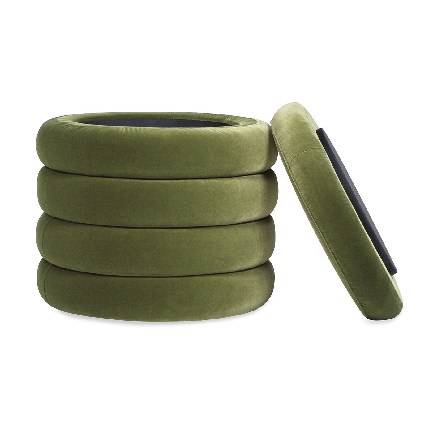 Fuji oversized round storage ottoman in olive green velvet with removable lid, HouseOfZazla on Tampa Home & Garden Store