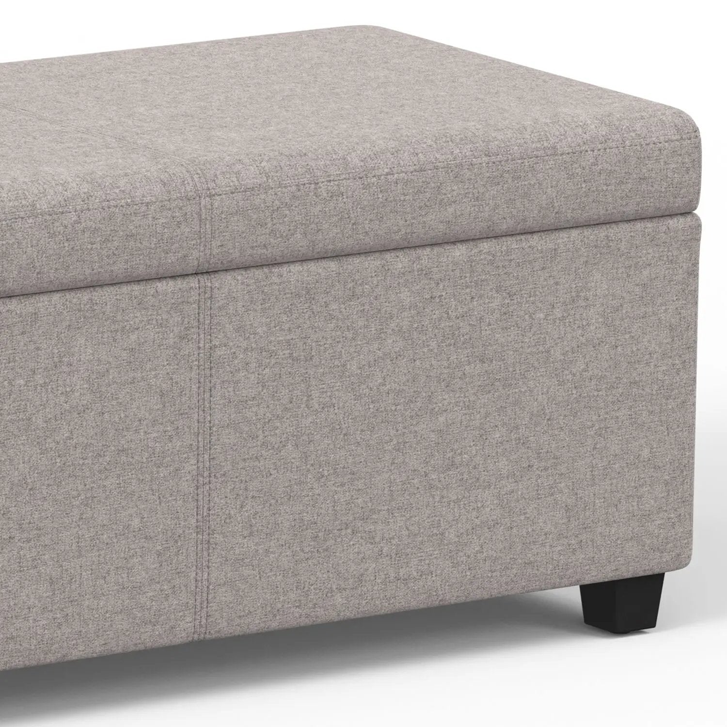 Avalon storage ottoman bench in grey textured fabric with dark legs on Tampa Home & Garden Store