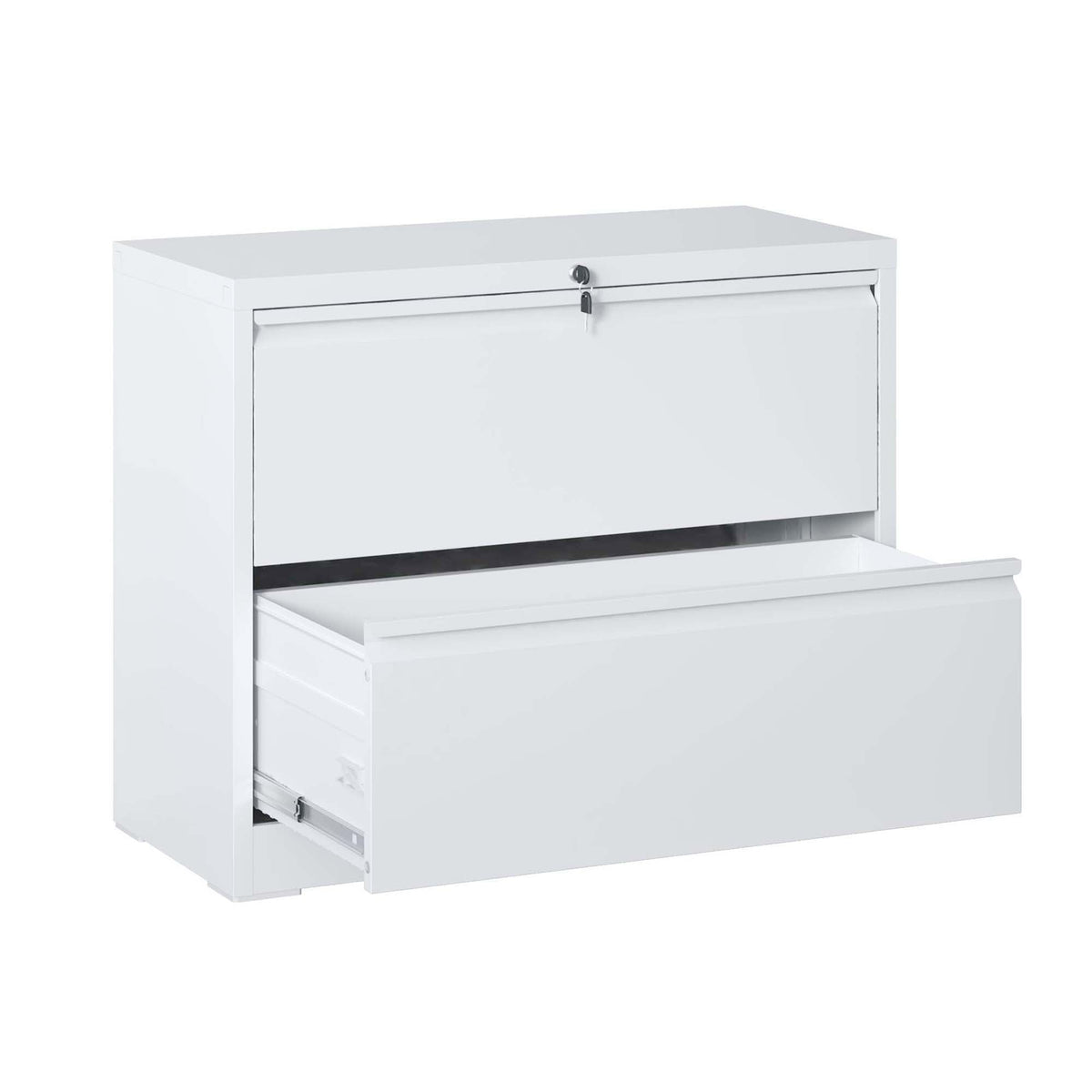 White lateral file cabinet with locking top drawer and anti-tip interlock on Tampa Home & Garden Store