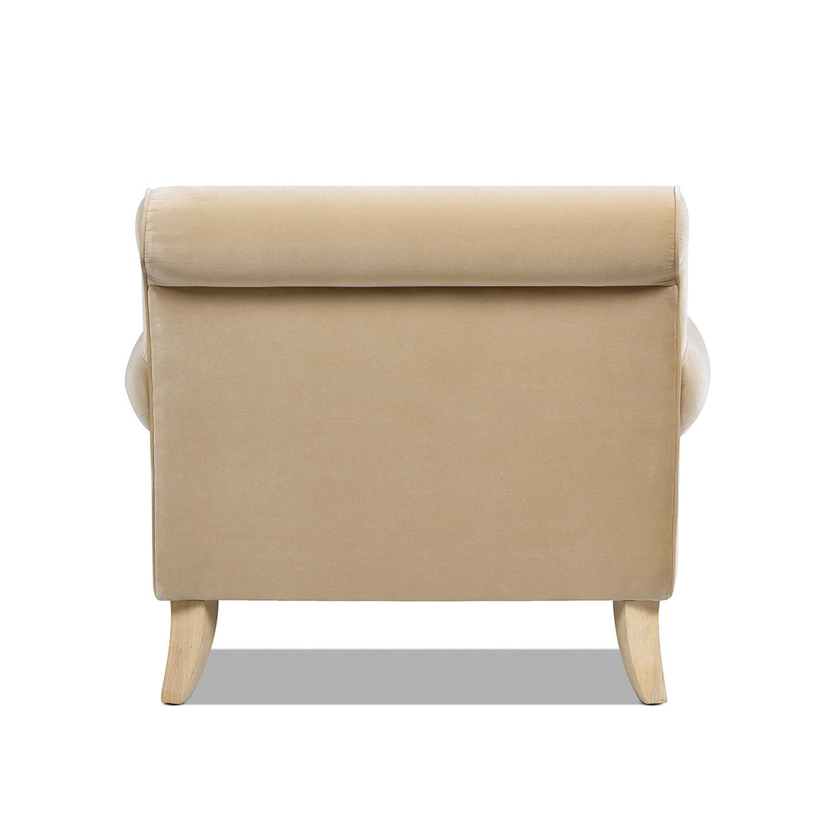 Accent Arm Chair with casters in tan beige upholstery and wooden legs by HouseOfZazla on Tampa Home & Garden Store