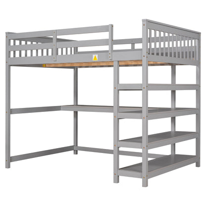 Loft bed with storage shelves and under-bed desk in gray-painted wood, HouseOfZazla on Tampa Home & Garden Store