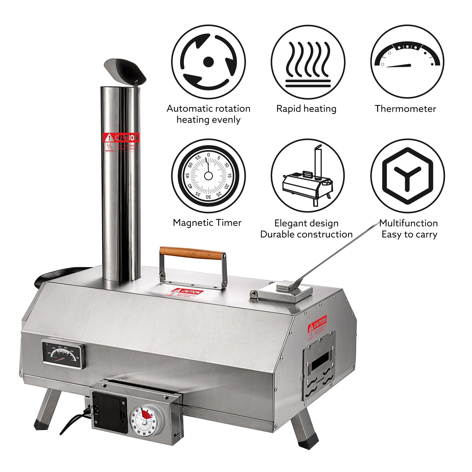 Stainless Steel Pizza Oven Outdoor 12" Automatic Rotatable Pizza Ovens Portable Wood Fired Pizza Oven Pizza Maker with Timer - Tampa Home & Garden Store