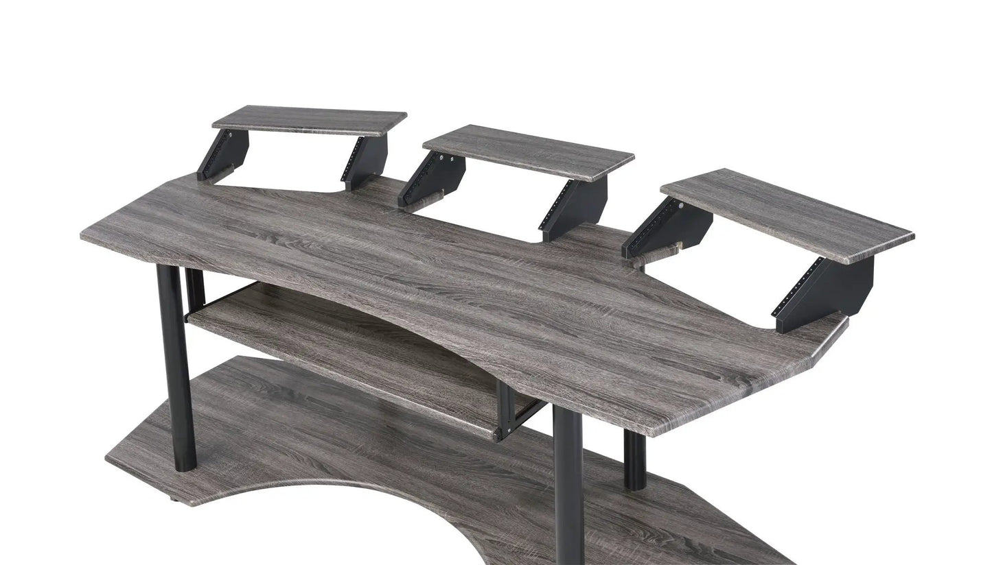 Eleazar music recording studio desk gray wood finish with four monitor risers on Tampa Home & Garden Store