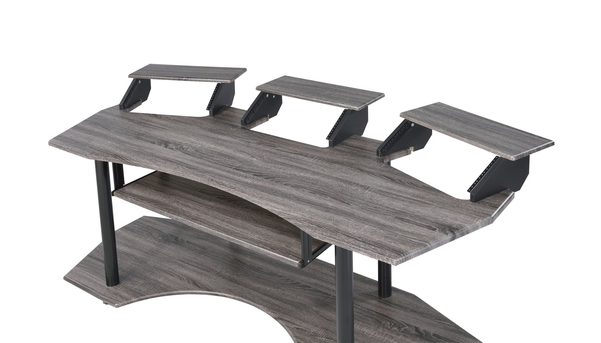 Eleazar Music Recording Studio Desk Wood by HouseOfZazla with four gray elevated shelves on Tampa Home & Garden Store