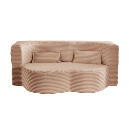 Floor convertible sleeper sofa bed by HouseOfZazla in beige corduroy with 2 pillows on Tampa Home & Garden Store