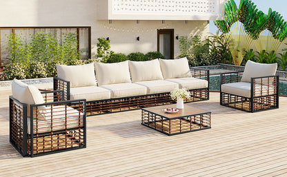 TOPMAX 7-Piece Metal Patio Sectional Sofa Set beige cushions black frame HouseOfZazla on Tampa Home & Garden Store