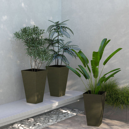 Outsunny 28in tall outdoor planters set of 3 by HouseOfZazla in dark brown square pots on Tampa Home & Garden Store