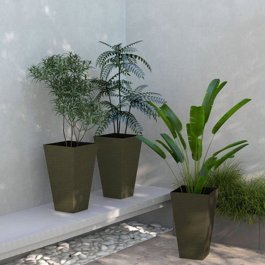 Outsunny 28in tall outdoor planters set of 3 by HouseOfZazla in dark brown square pots on Tampa Home & Garden Store