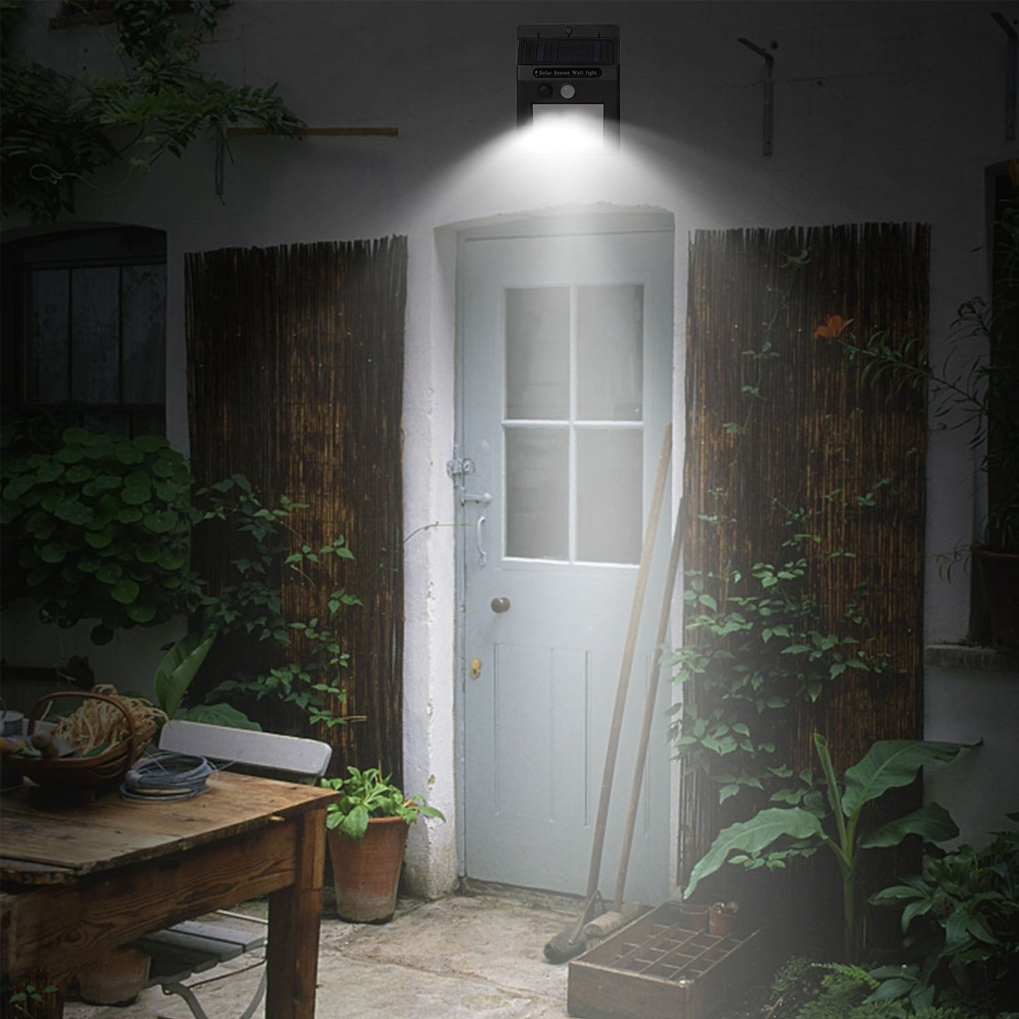 Solar Light 20 LEDs Outdoor PIR Motion Sensor Security Light IP65 waterproof mounted above door on Tampa Home & Garden Store