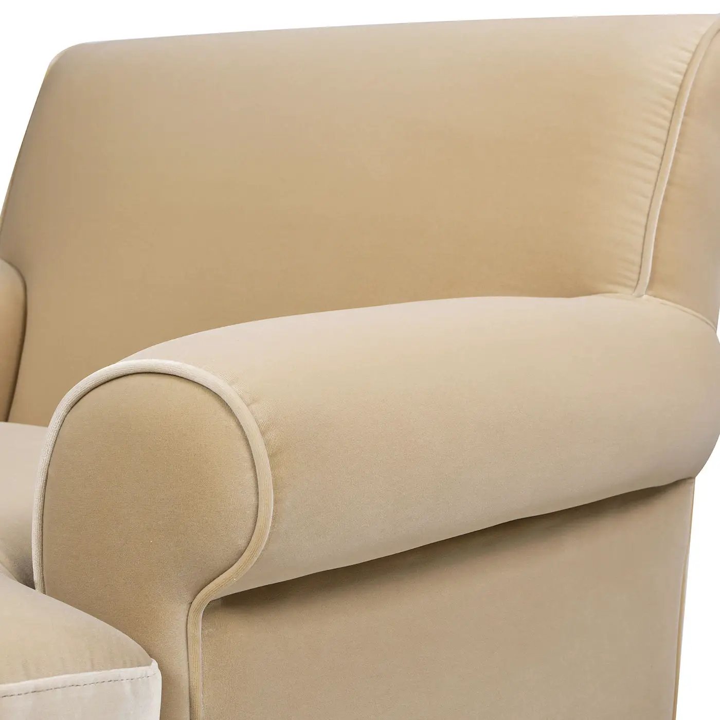 Alana Lawson Accent Arm Chair Casters beige upholstered armchair with rounded arms and piping on Tampa Home & Garden Store