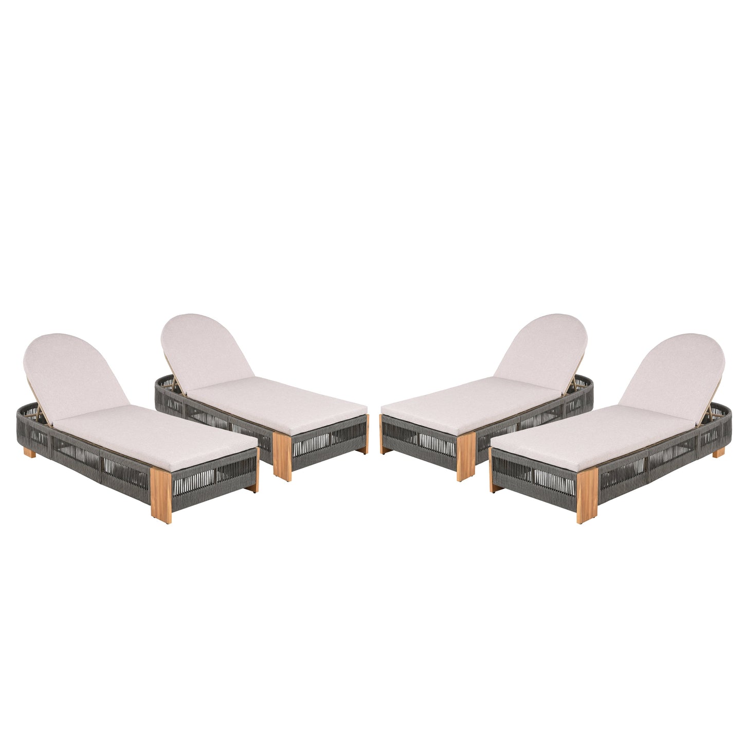Acacia Wood Adjustable Lounge Chair Set of 4 Grey