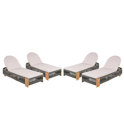 Acacia Wood Adjustable Lounge Chair Set of 4 Grey