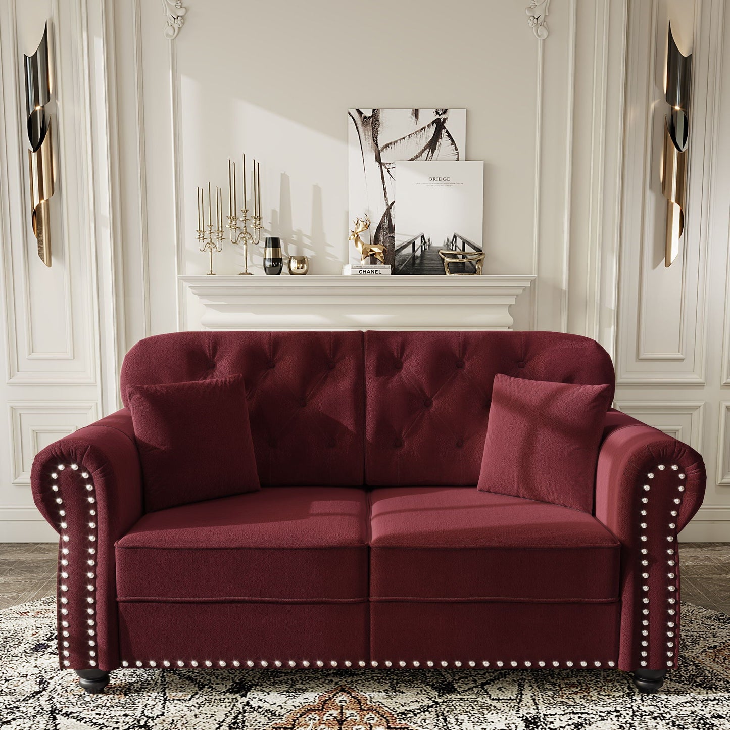 Upholstered Sofa Set with Nailhead and Pillows