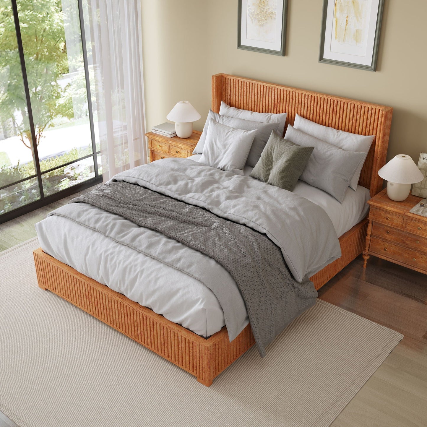 Modern Platform Bed Frame with Tall Headboard