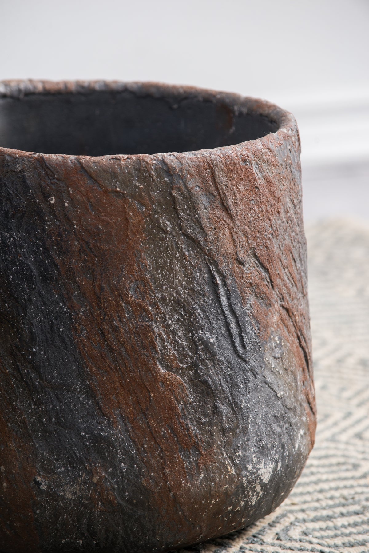 HouseOfZazla cement planter, textured bark finish, indoor outdoor garden pot 12.6x12.6x11.8 in on Tampa Home & Garden Store
