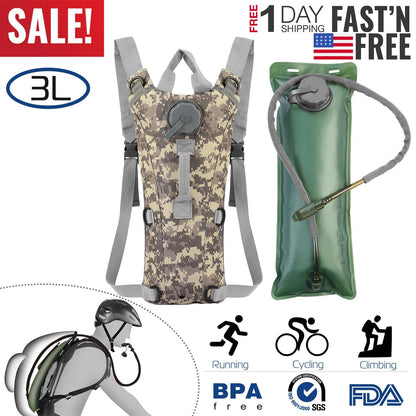 GemGear iMounTEK Tactical Hydration Pack 3L water backpack with camo pattern and gray straps on Tampa Home & Garden Store
