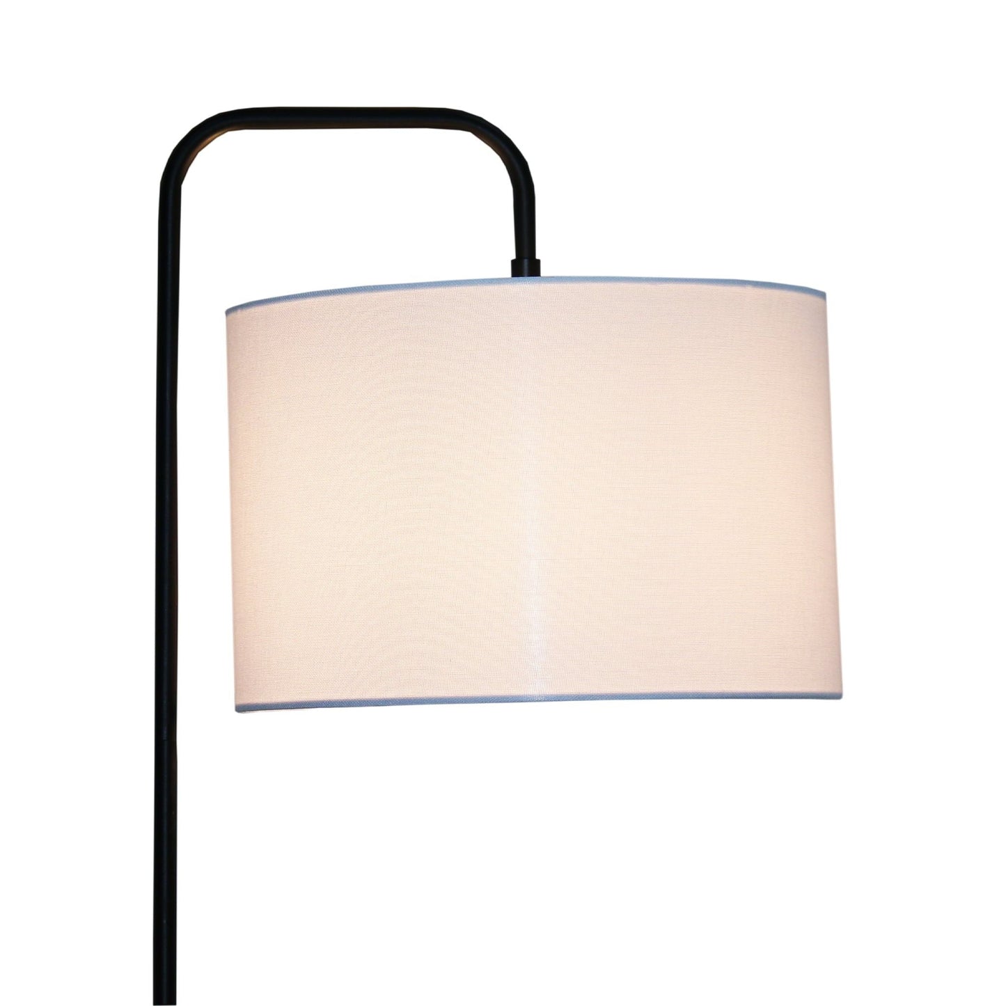Lior Arc Floor Lamp with Cylinder Shade in black metal, beige fabric shade on Tampa Home & Garden Store