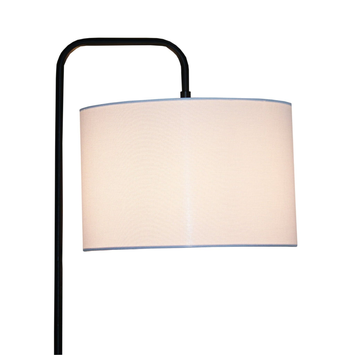 Lior Arc Floor Lamp with Cylinder Shade in black metal, beige fabric shade on Tampa Home & Garden Store