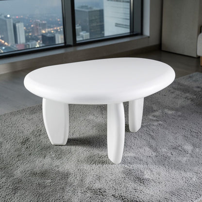 High gloss white end table with durable synthetic wood, round top and thick pedestal legs on Tampa Home & Garden Store