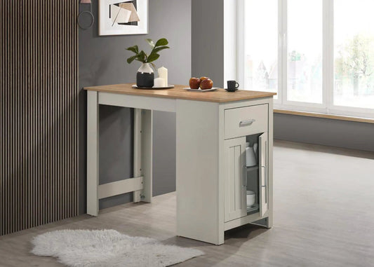 Alonzo counter-height dining table with cabinet and drawer storage in light gray wood-top on Tampa Home & Garden Store