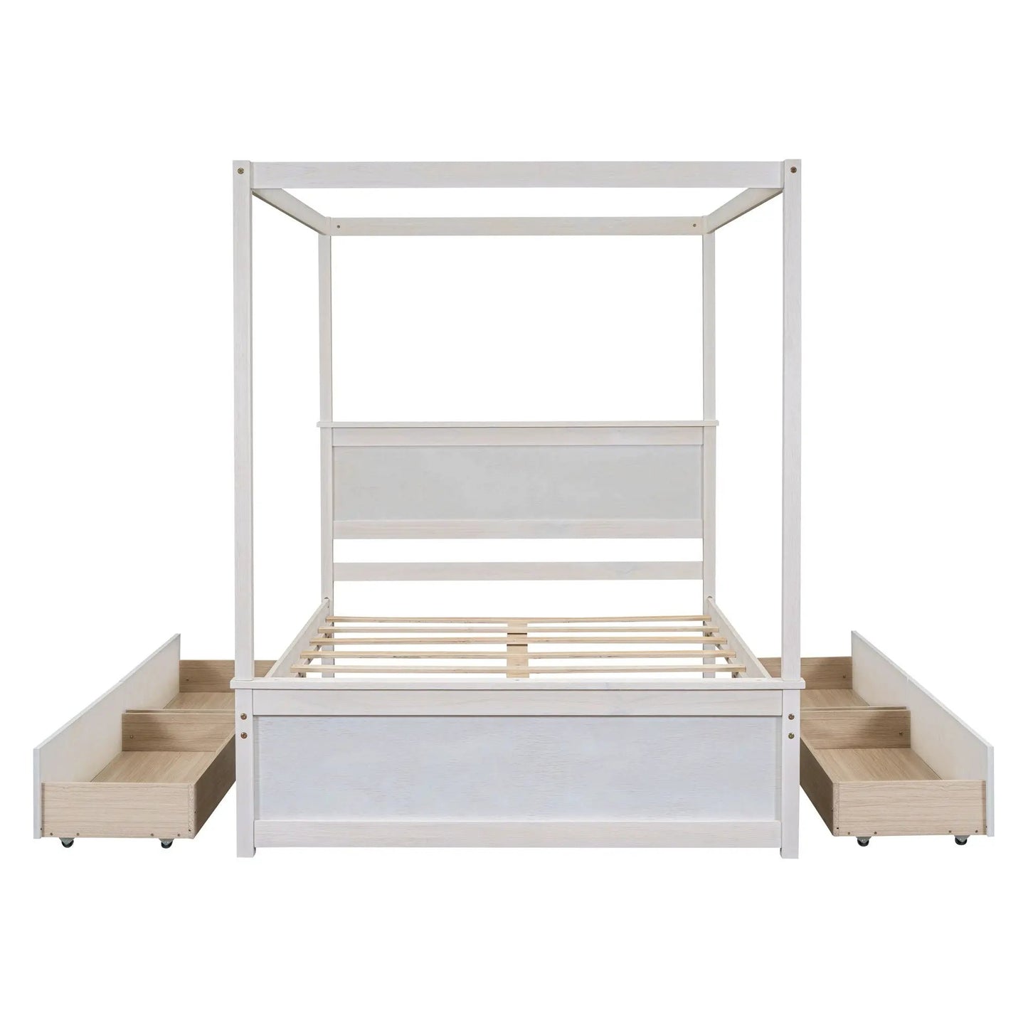 Canopy bed with drawers and slatted support in whitewashed wood by Unique Piece Furniture on Tampa Home & Garden Store
