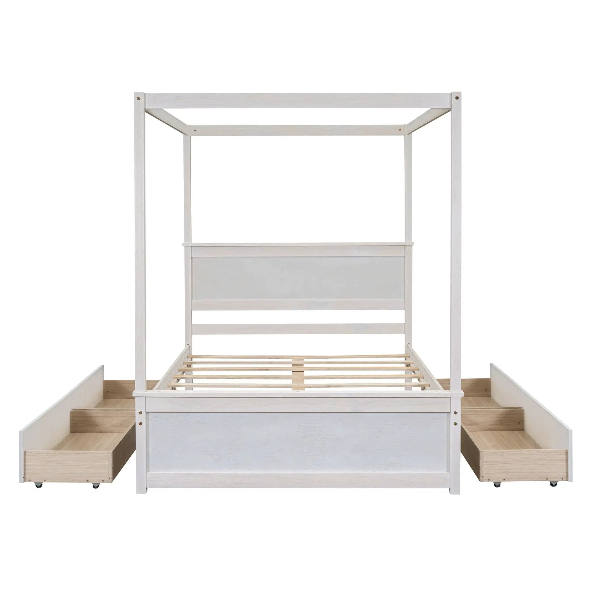 Canopy bed with drawers and slatted support in whitewashed wood by Unique Piece Furniture on Tampa Home & Garden Store