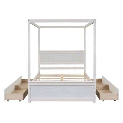 Canopy bed with drawers and slatted support in whitewashed wood by Unique Piece Furniture on Tampa Home & Garden Store