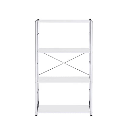Tennos Bookshelf white etagere with chrome metal frame and cross braces by HouseOfZazla on Tampa Home & Garden Store