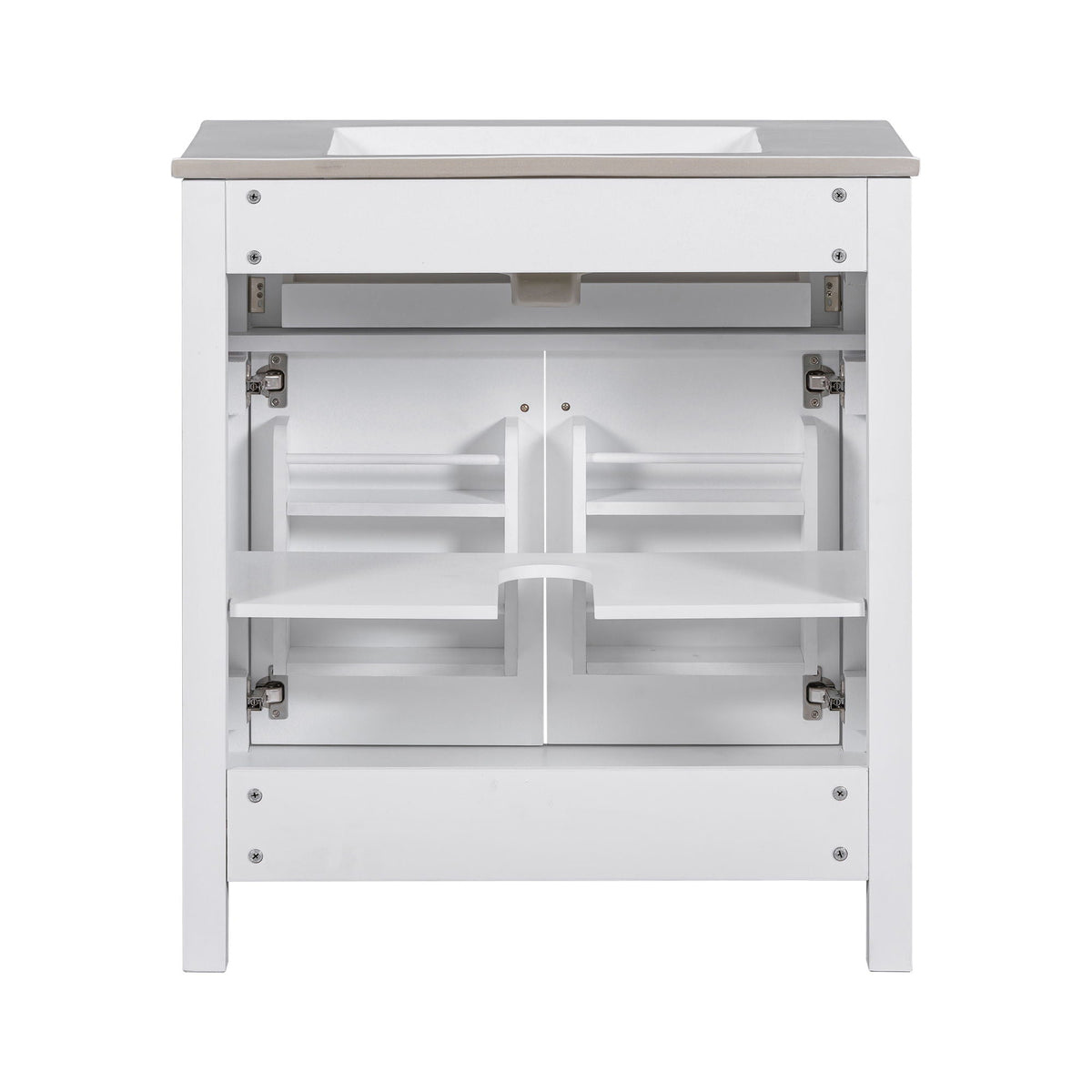 Modern bathroom vanity with ceramic sink, beige countertop, soft-close doors HouseOfZazla on Tampa Home & Garden Store