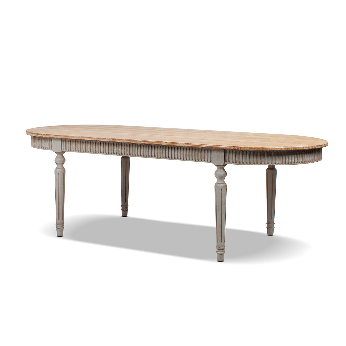 Colette 94' reclaimed wood oval dining table with ribbed apron and gray legs HouseOfZazla on Tampa Home & Garden Store