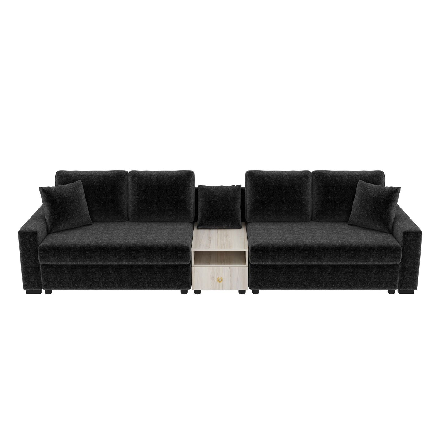 Modular sofa with storage armrest and center console in charcoal fabric by HouseOfZazla on Tampa Home & Garden Store