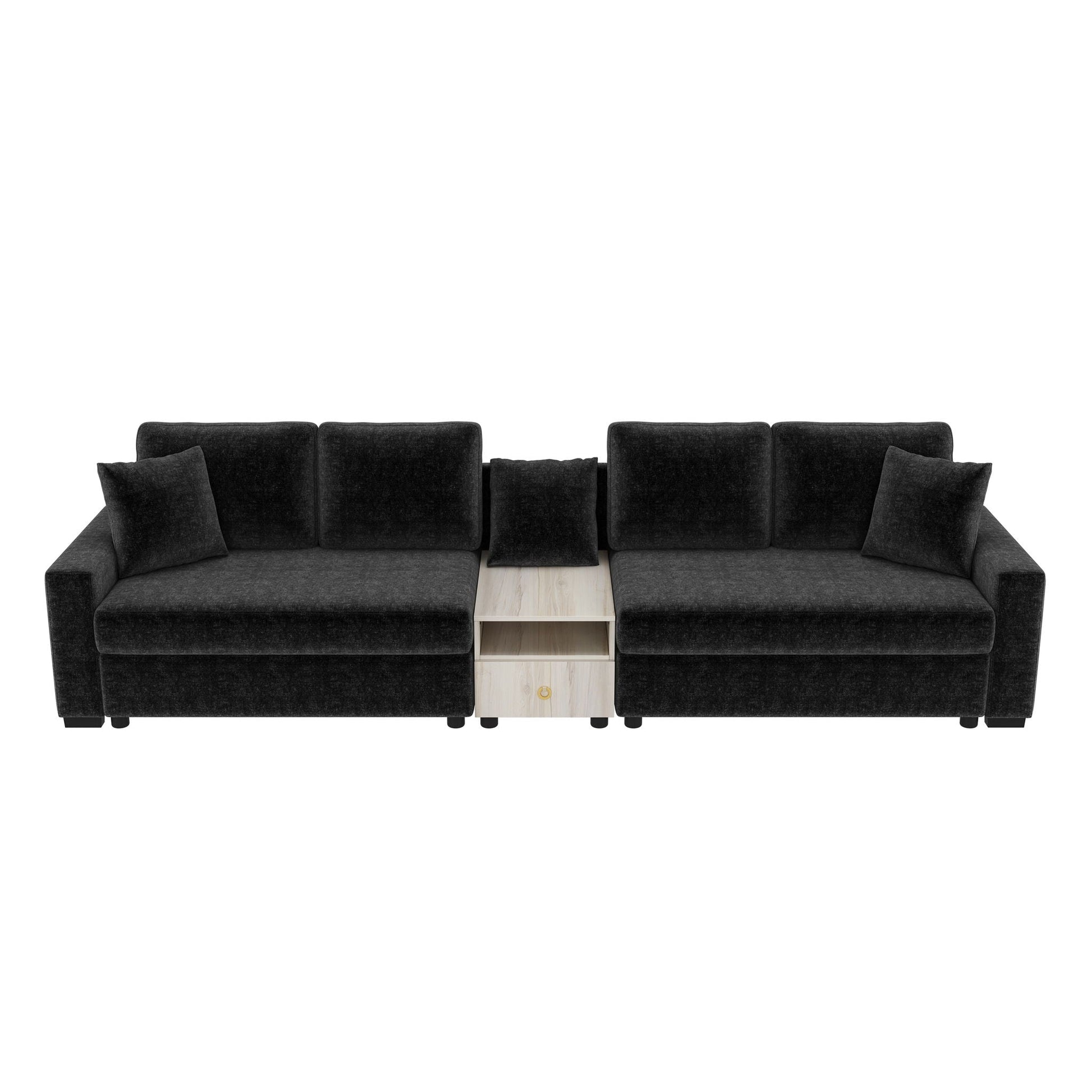 Modular sofa with storage armrest and center console in charcoal fabric by HouseOfZazla on Tampa Home & Garden Store