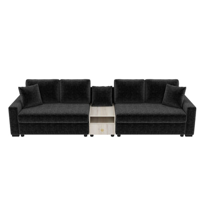 Modular sofa with storage armrest and center console in charcoal fabric by HouseOfZazla on Tampa Home & Garden Store