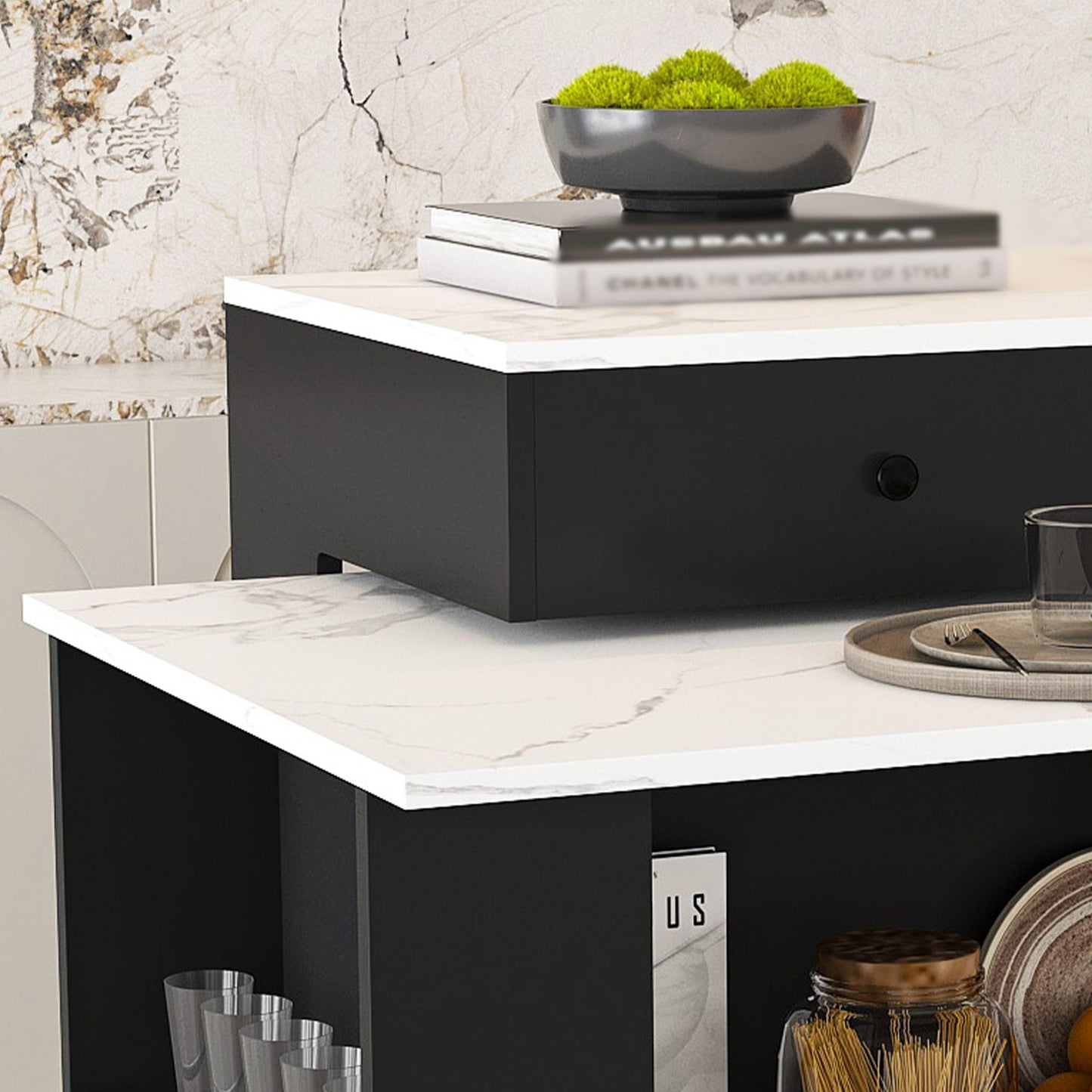 Kitchen Island with Extendable Rotating Table