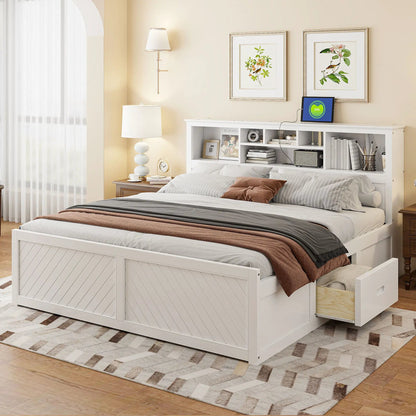 Platform Bed With Storage Headboard USB Drawers