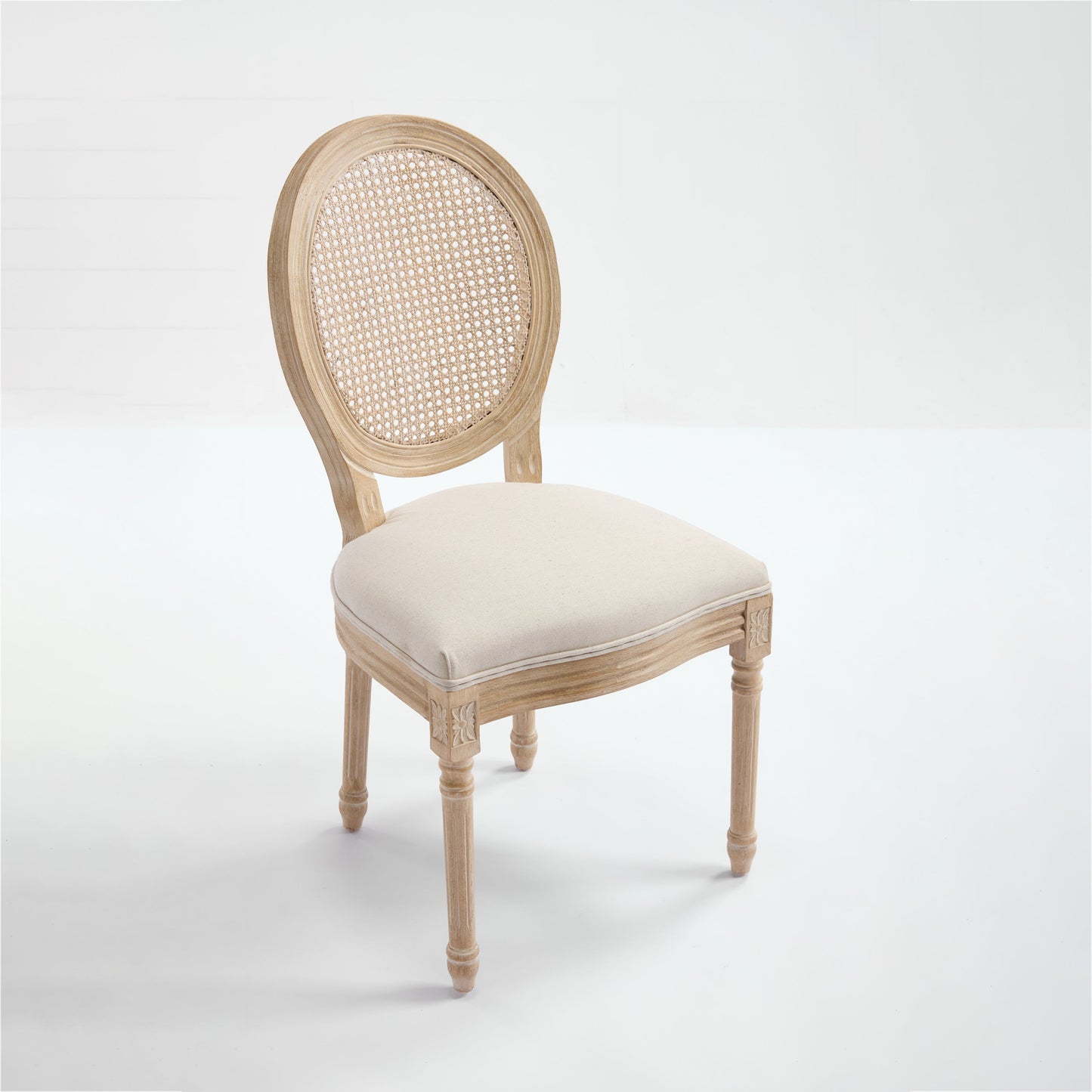 HouseOfZazla French Country dining chair with round caned back and beige upholstered seat on Tampa Home & Garden Store
