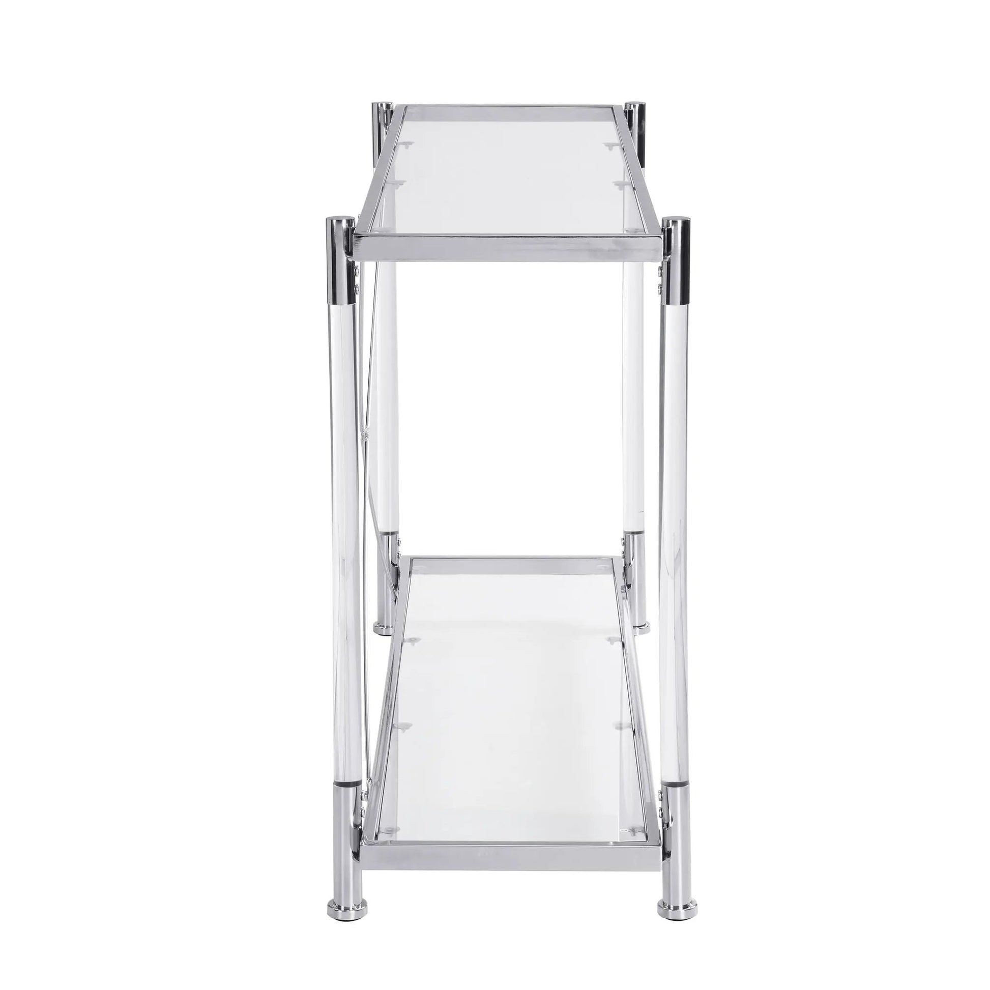 Sofa table chrome glass with clear acrylic legs, modern console for living room on Tampa Home & Garden Store