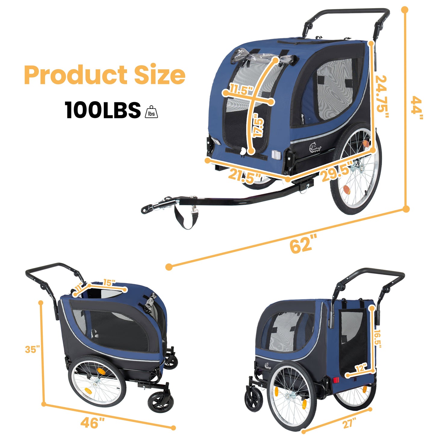 2-in-1 bike trailer and pet stroller blue with mesh for dogs up to 100 lbs by HouseOfZazla on Tampa Home & Garden Store