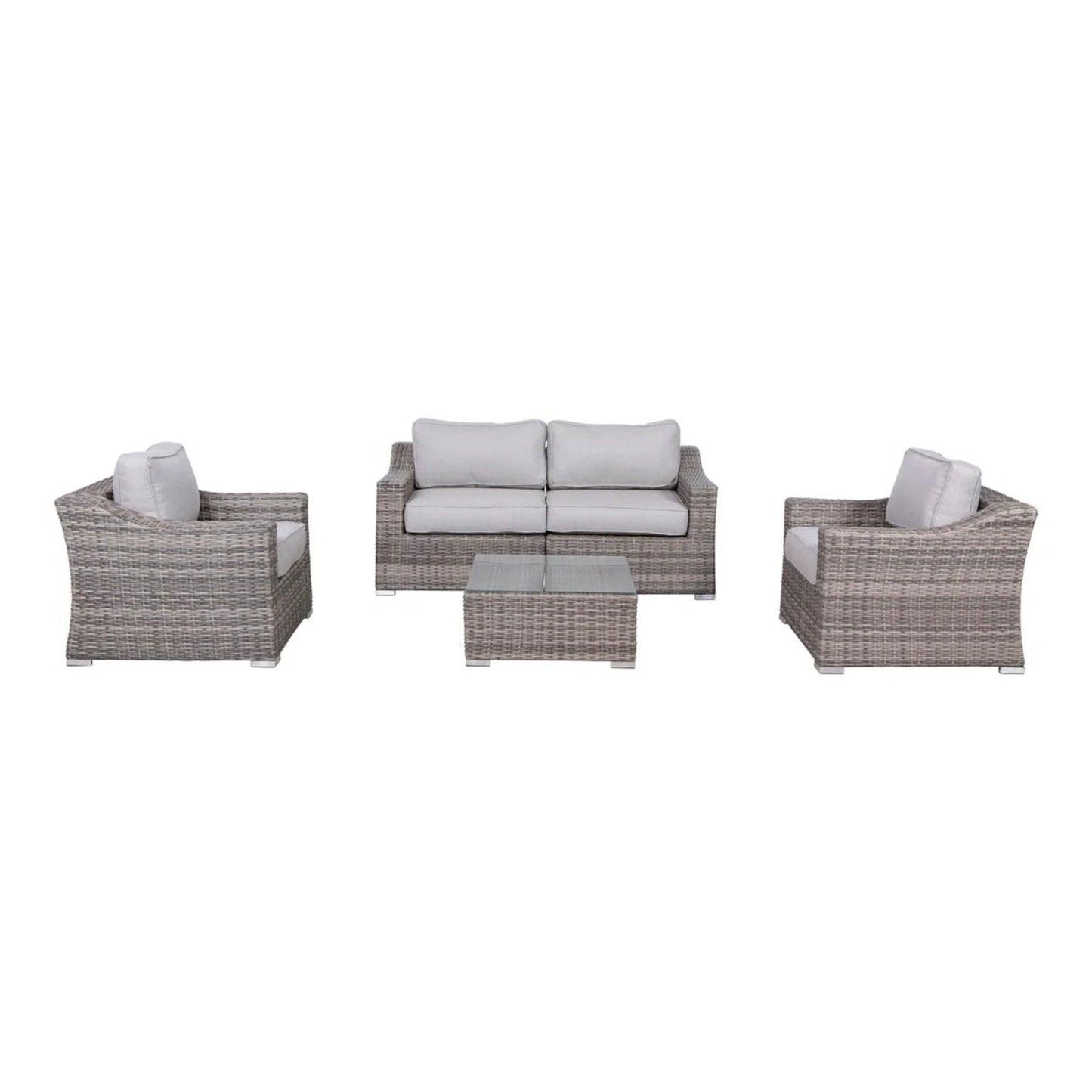 Outdoor Wicker Set With Glass Table And Cushions