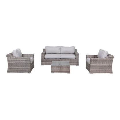 Outdoor Wicker Set With Glass Table And Cushions