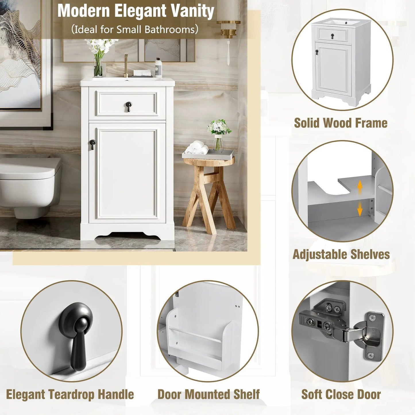 Elegant Vanity With Ceramic Sink and Shelf
