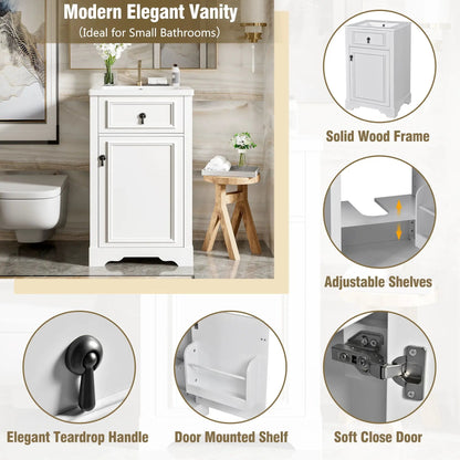 Elegant Vanity With Ceramic Sink and Shelf