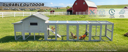 141-inch gray large wooden chicken coop with nesting box and wire-mesh run panels HouseOfZazla on Tampa Home & Garden Store