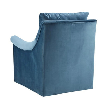 Blue Velvet Swivel Chair with Curved Arms