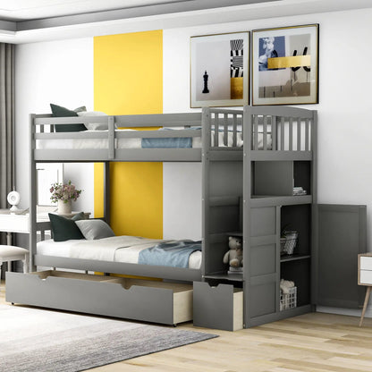Bunk bed with storage drawers and shelves, convertible bottom bed by Unique Piece Furniture on Tampa Home & Garden Store