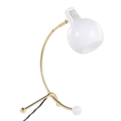Eileen Contemporary Task Lamp gold metal with white globe shade and black cord table lamp on Tampa Home & Garden Store