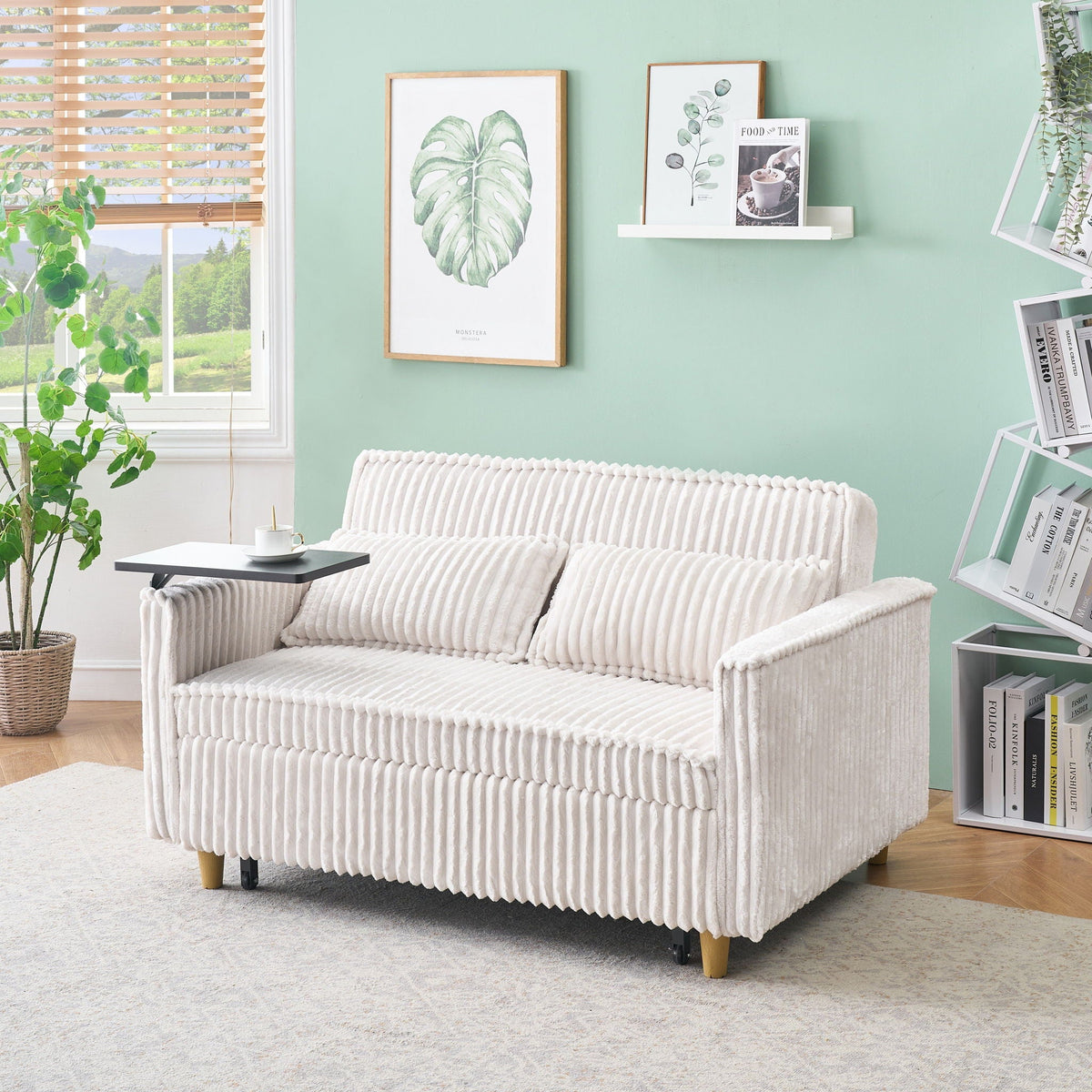 Pull Out Sofa With Movable Table and Usb Ports