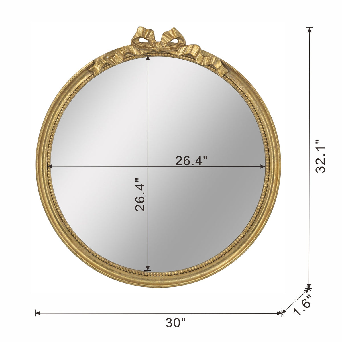 Round gold wood-framed wall mirror with ornate scrollwork crown by HouseOfZazla, 30-in diameter on Tampa Home & Garden Store